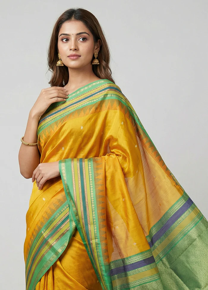 Orange Kanjivaram Silk Saree With Blouse Piece - Image 2