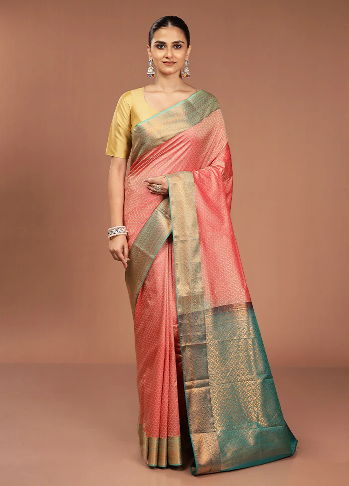 Orange Kanjivaram Silk Saree With Blouse Piece - Image 2