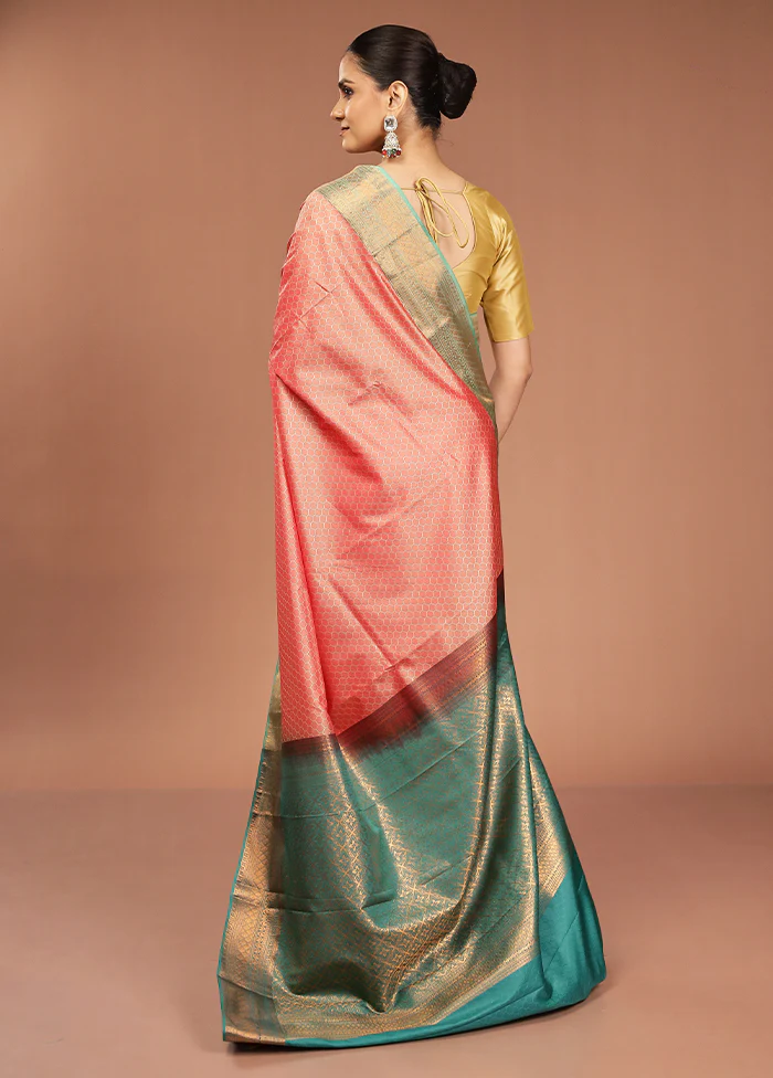 Orange Kanjivaram Silk Saree With Blouse Piece - Image 3