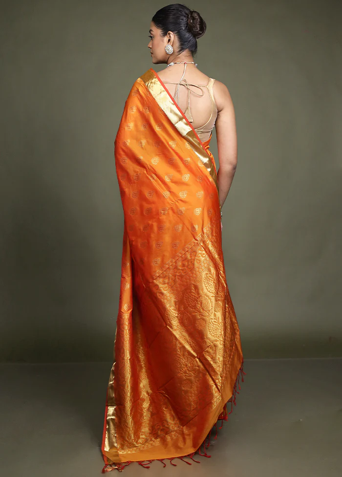 Orange Kanjivaram Silk Saree With Blouse Piece - Image 3