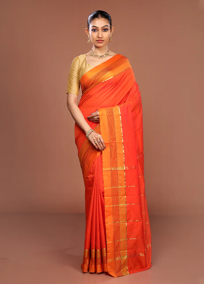 Orange Kanjivaram Silk Saree With Blouse Piece - Image 2
