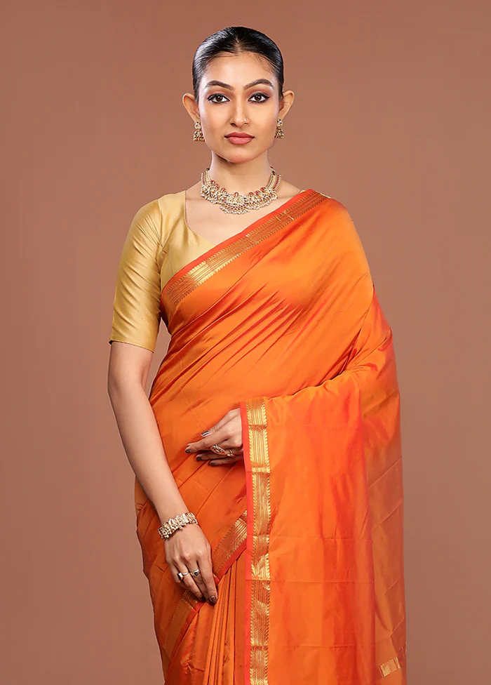 Orange Kanjivaram Silk Saree With Blouse Piece