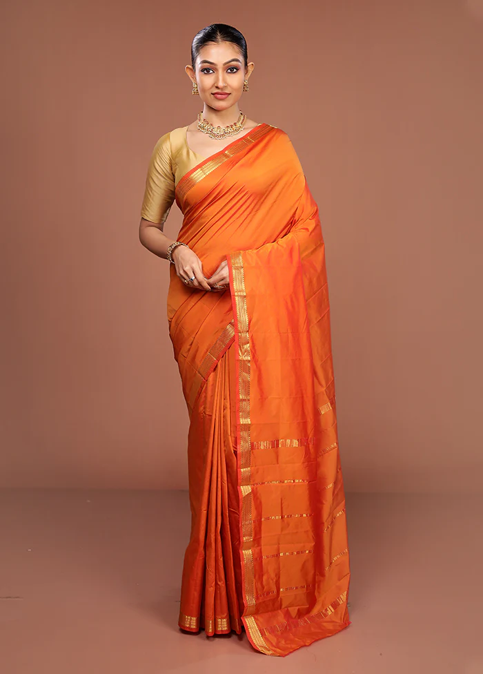 Orange Kanjivaram Silk Saree With Blouse Piece - Image 2