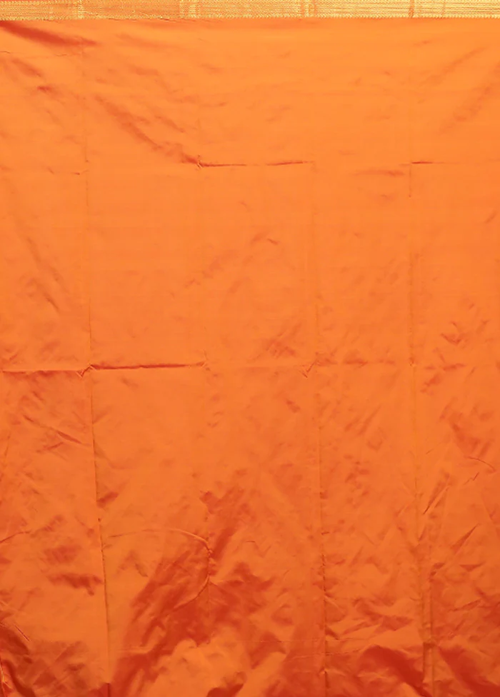 Orange Kanjivaram Silk Saree With Blouse Piece - Image 5