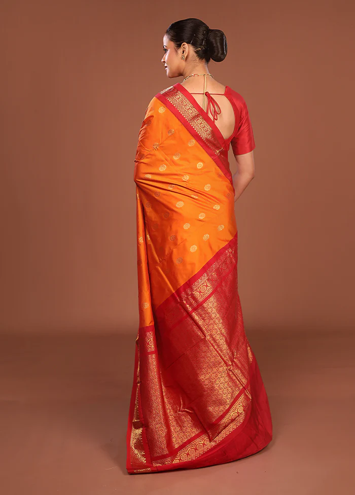Orange Kanjivaram Silk Saree With Blouse Piece - Image 3