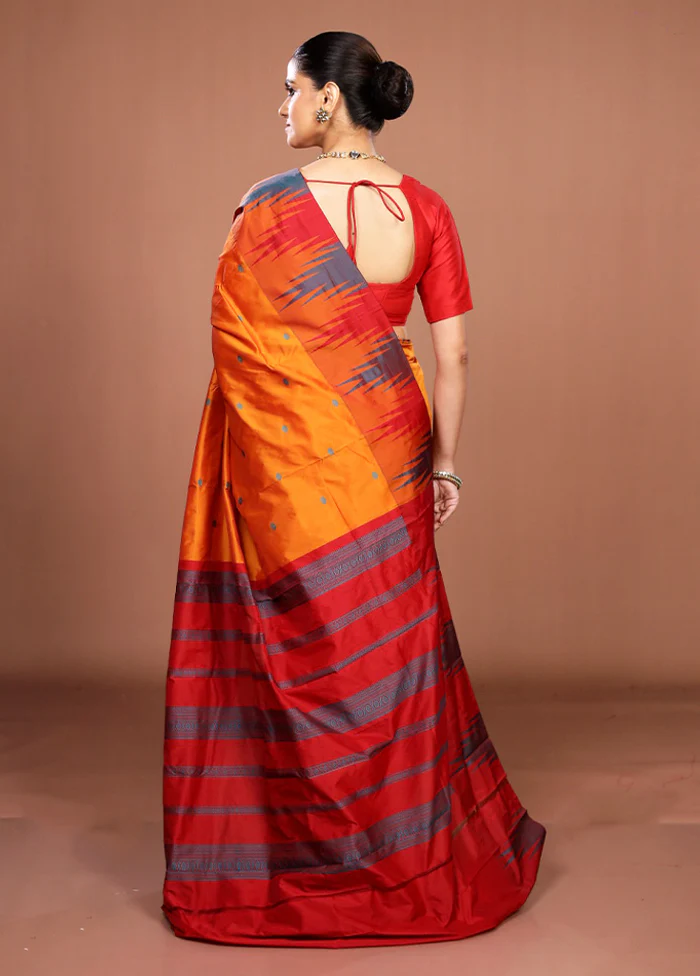 Orange Kanjivaram Silk Saree With Blouse Piece - Image 3