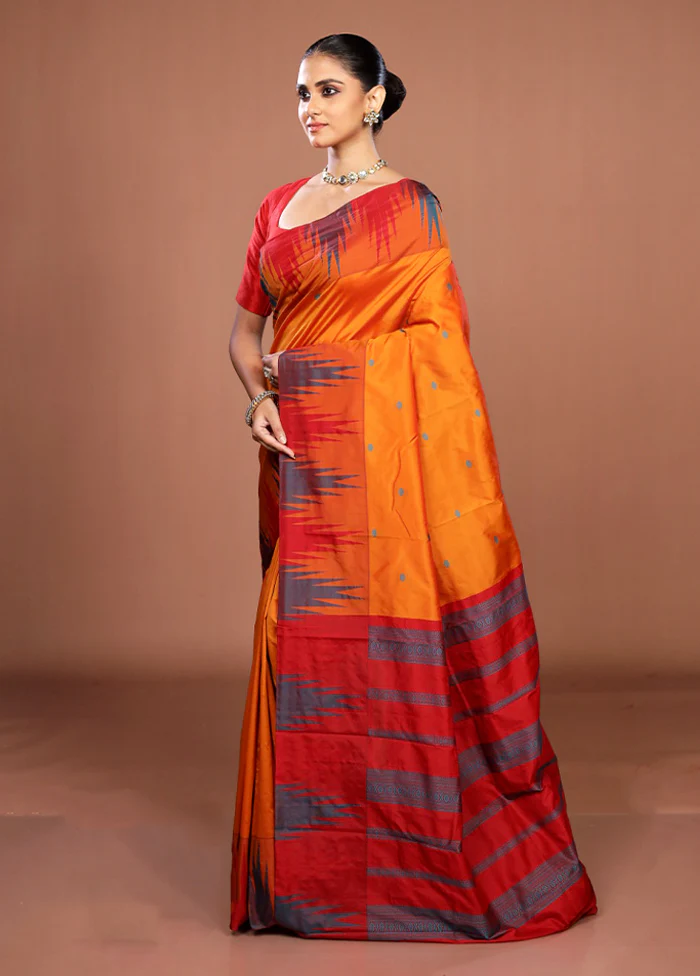Orange Kanjivaram Silk Saree With Blouse Piece - Image 4