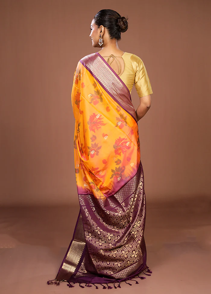 Orange Kanjivaram Silk Saree With Blouse Piece - Image 3
