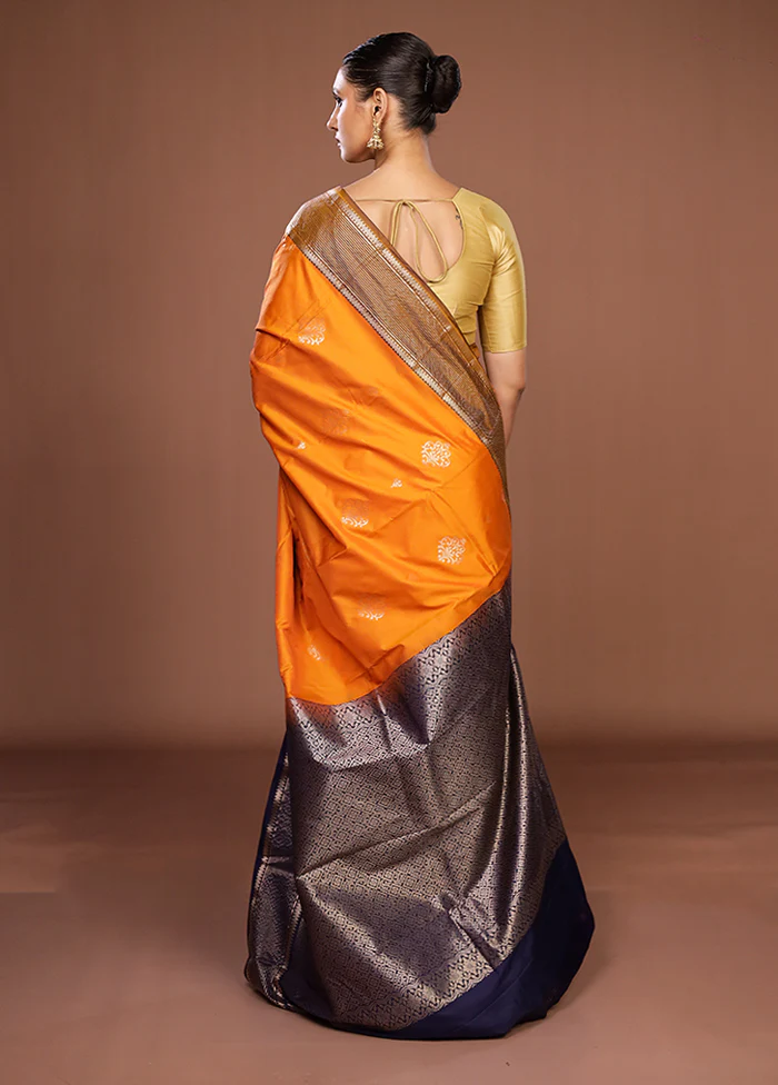 Orange Kanjivaram Silk Saree With Blouse Piece - Image 3