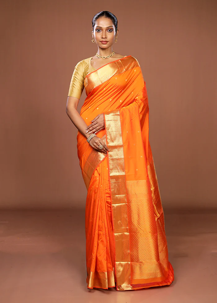 Orange Kanjivaram Silk Saree With Blouse Piece - Image 2