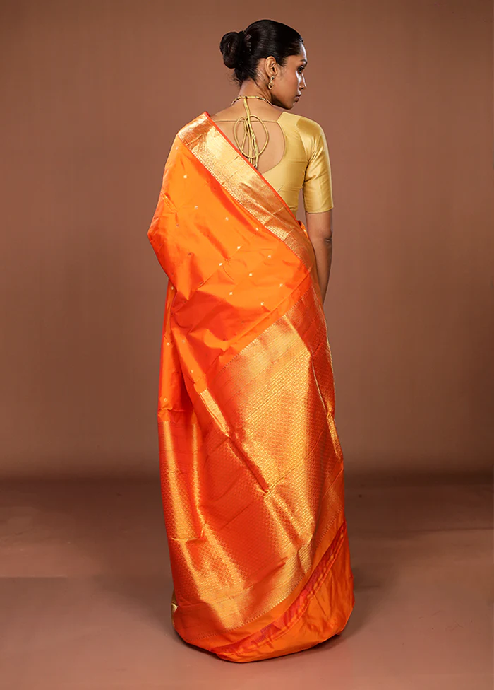 Orange Kanjivaram Silk Saree With Blouse Piece - Image 3