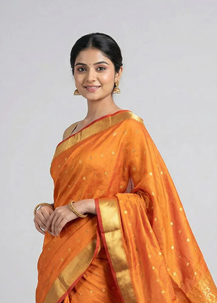 Orange Kanjivaram Silk Saree With Blouse Piece - Image 2