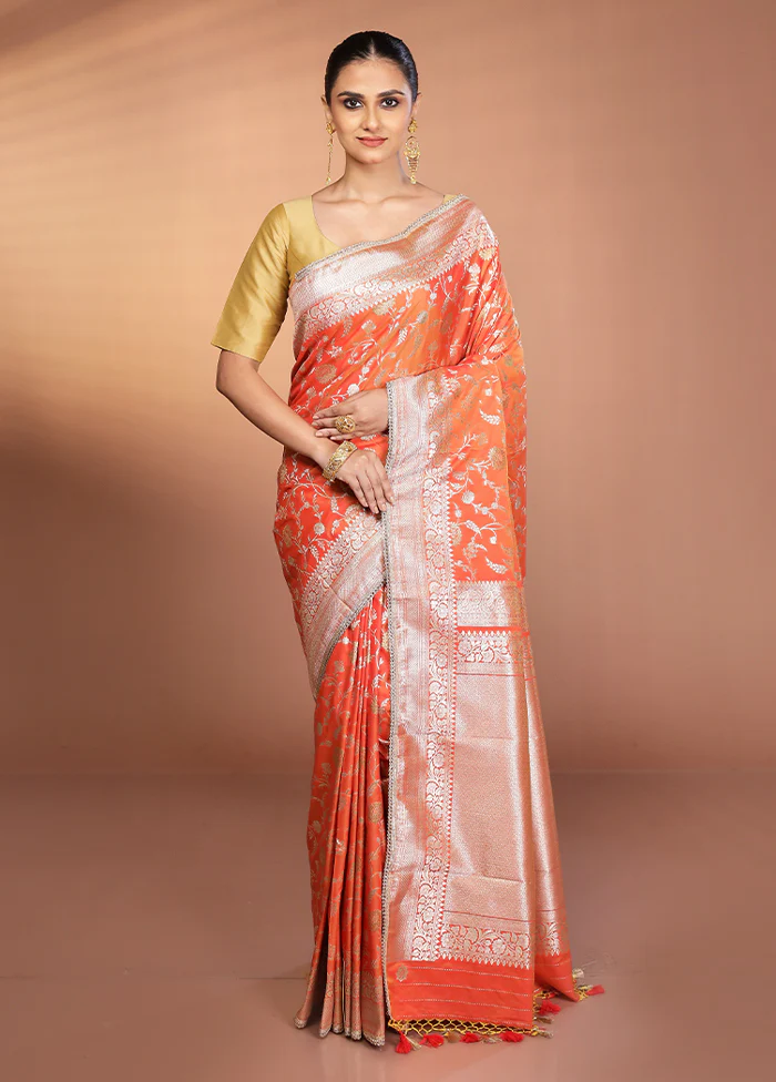 Orange Katan Silk Saree With Blouse Piece - Image 2