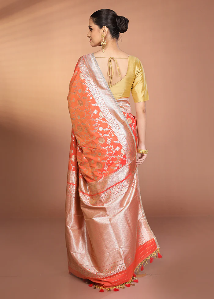 Orange Katan Silk Saree With Blouse Piece - Image 3