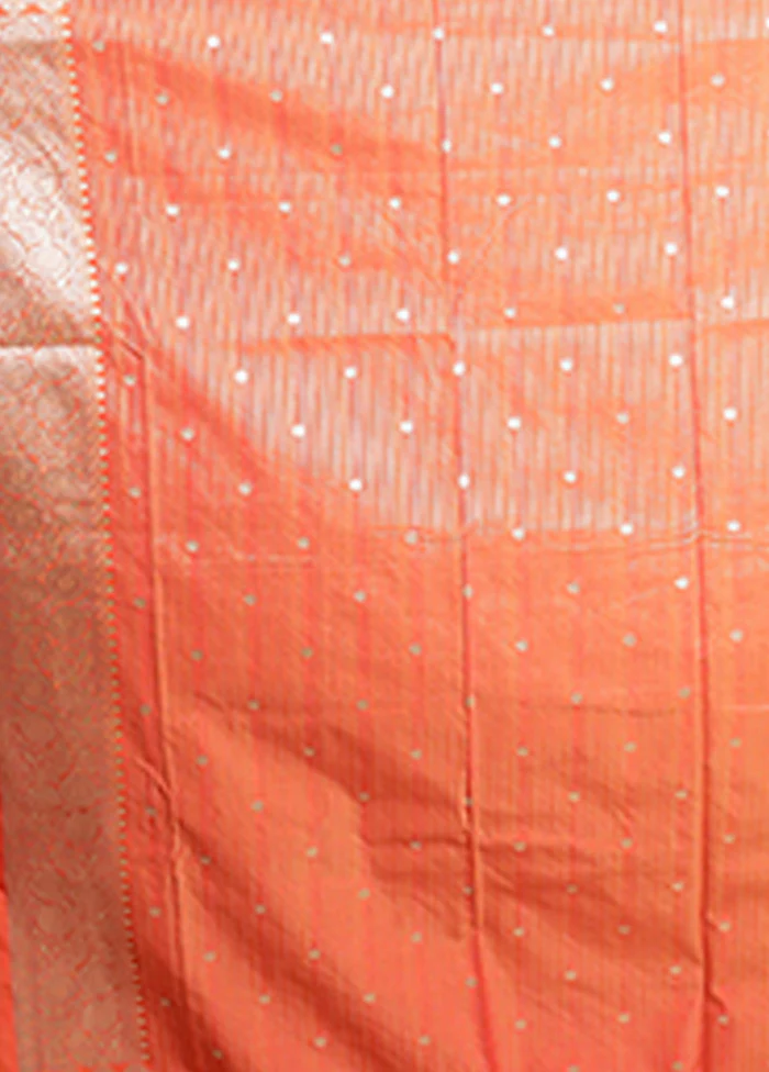 Orange Katan Silk Saree With Blouse Piece - Image 5