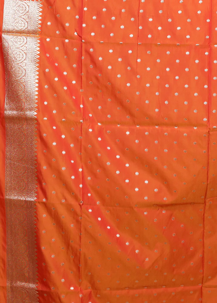Orange Katan Silk Saree With Blouse Piece - Image 5