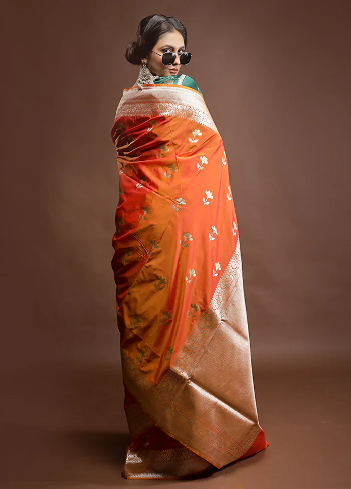 Orange Katan Silk Saree With Blouse Piece - Image 3