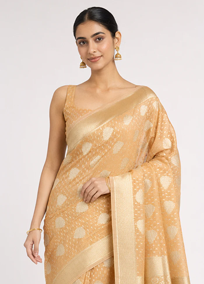 Orange Kora Silk Saree With Blouse Piece - Image 2