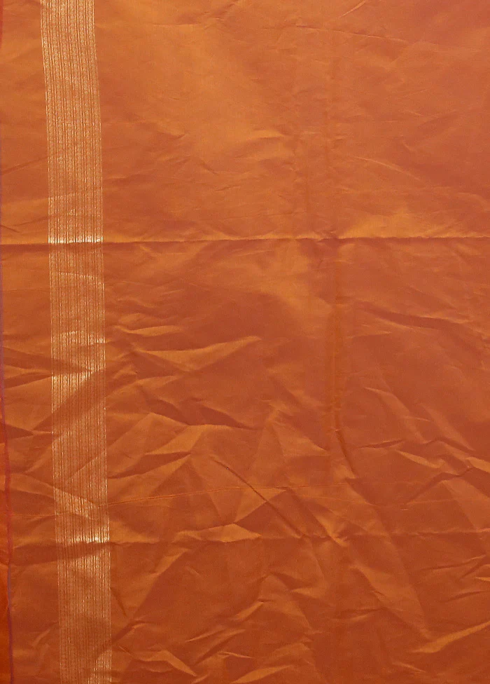 Orange Kora Silk Saree With Blouse Piece - Image 5