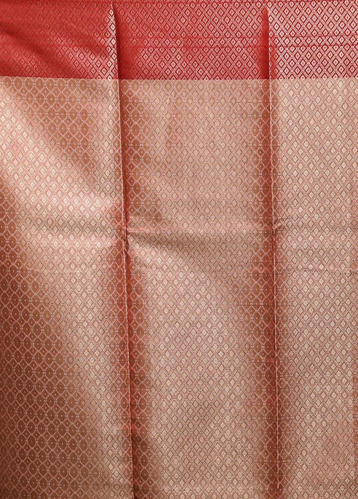 Orange Kora Silk Saree With Blouse Piece - Image 4