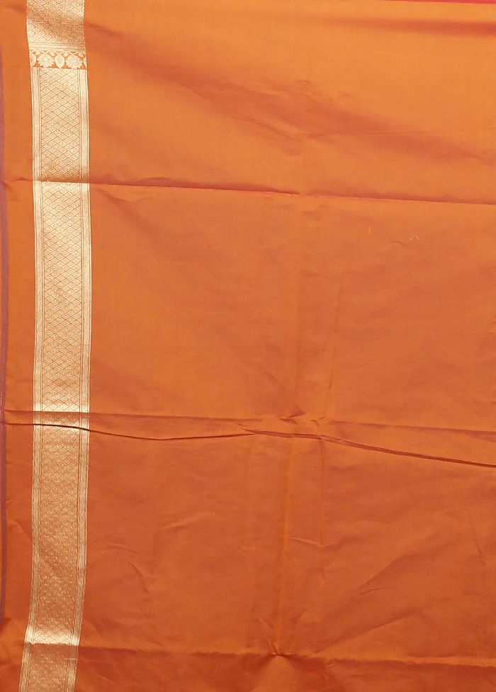 Orange Kora Silk Saree With Blouse Piece - Image 5