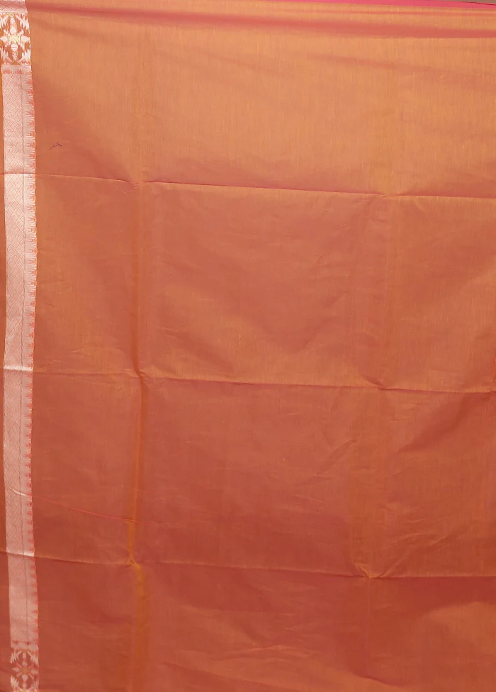 Orange Kora Silk Saree With Blouse Piece - Image 5