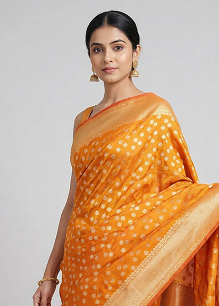 Orange Kora Silk Saree With Blouse Piece - Image 2