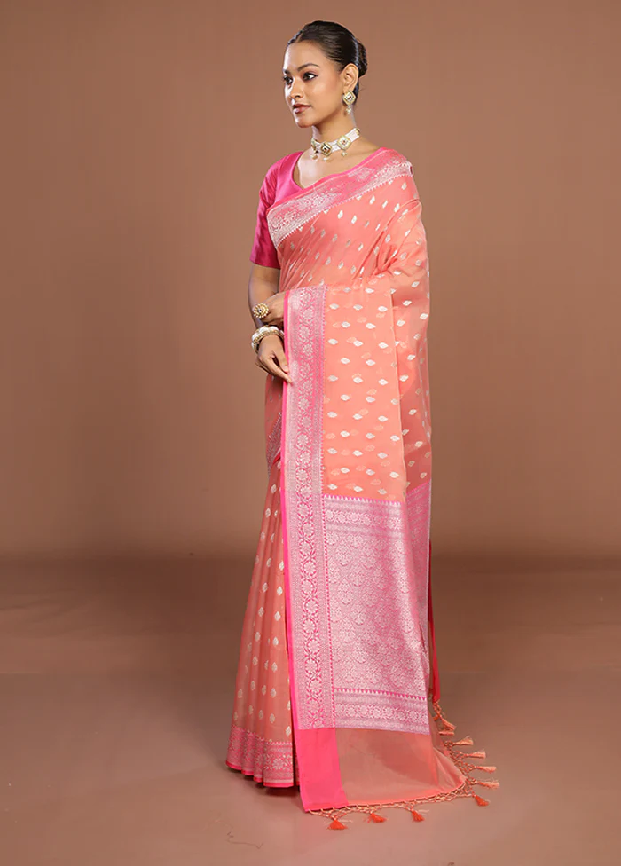 Peach Kora Silk Saree With Blouse Piece - Image 4