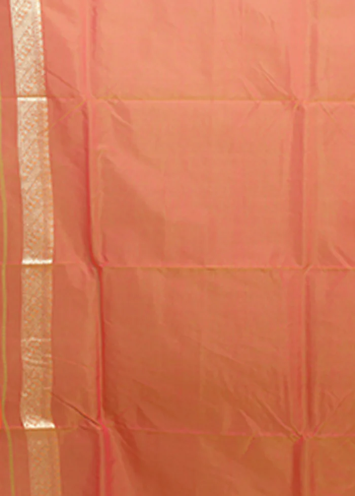 Orange Kora Silk Saree With Blouse Piece - Image 5
