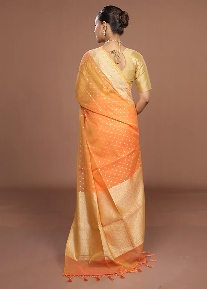 Orange Kora Silk Saree With Blouse Piece - Image 3