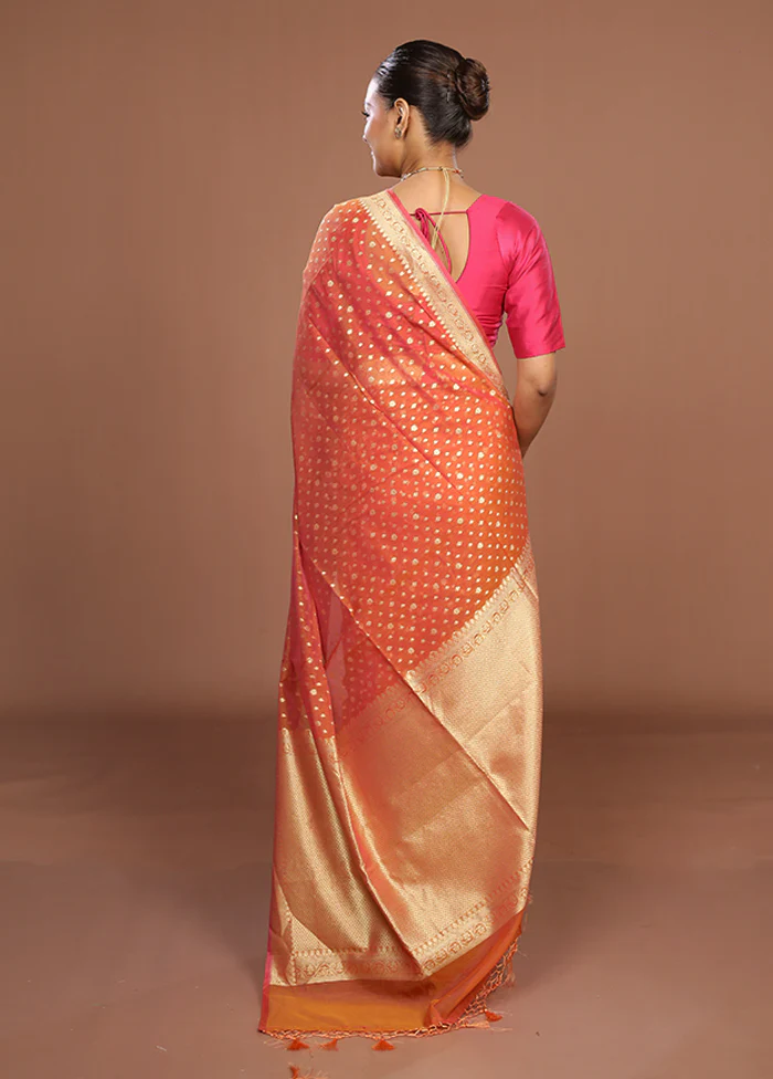 Orange Kora Silk Saree With Blouse Piece - Image 3