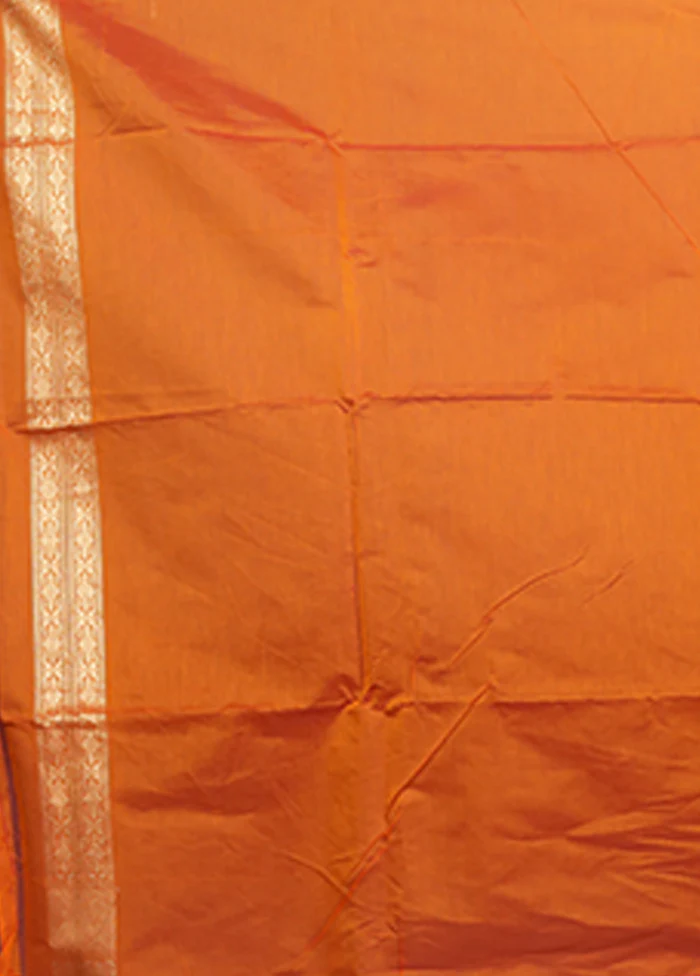 Orange Kora Silk Saree With Blouse Piece - Image 5