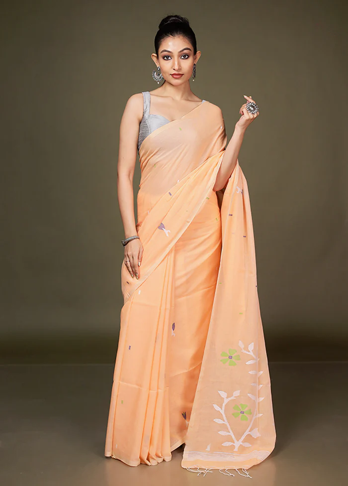 Peach Matka Silk Saree With Blouse Piece - Image 2