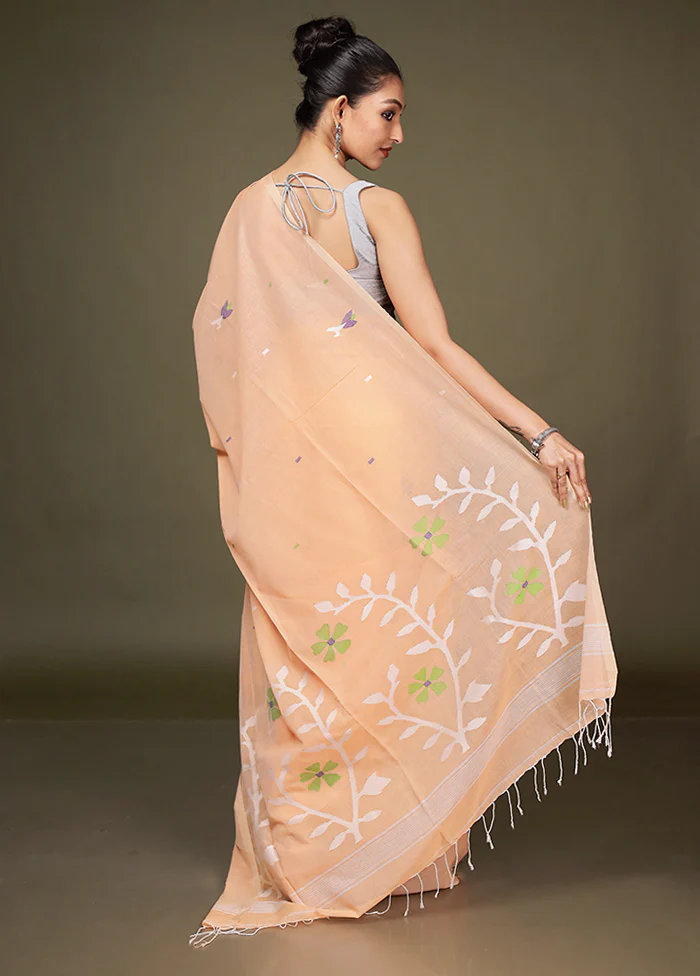 Peach Matka Silk Saree With Blouse Piece - Image 3