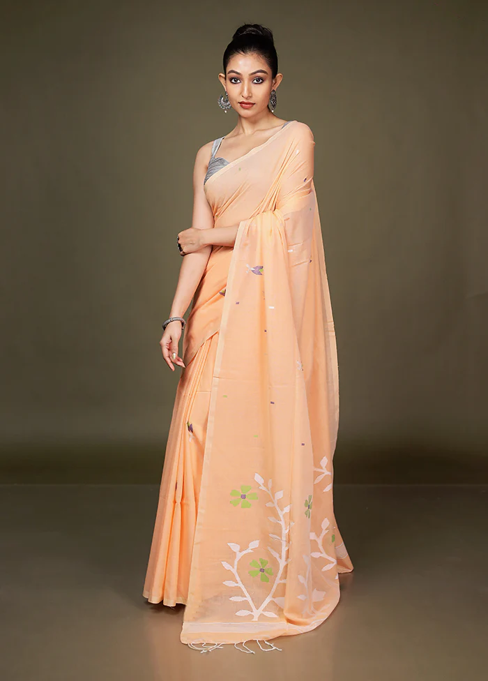 Peach Matka Silk Saree With Blouse Piece - Image 4