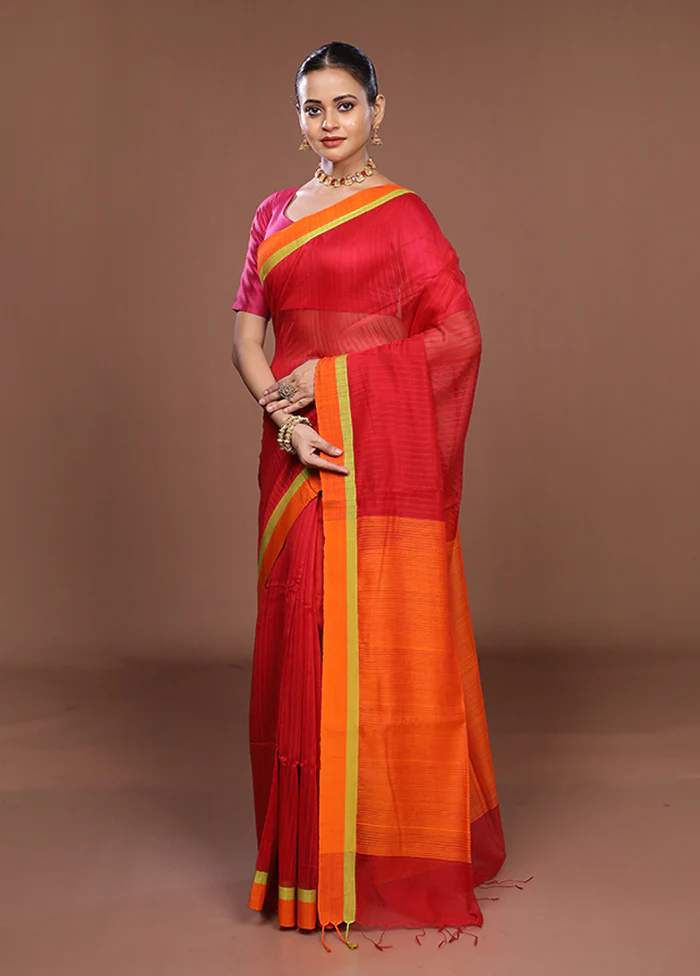 Orange Matka Silk Saree With Blouse Piece - Image 4
