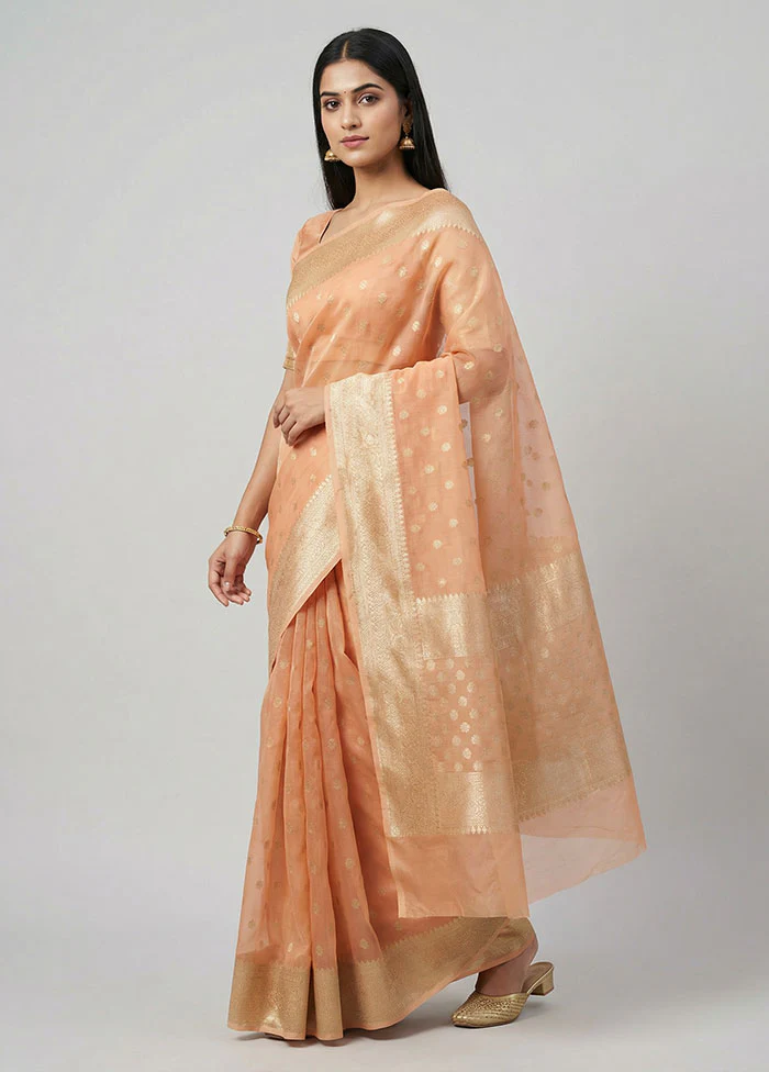 Orange Organza Saree With Blouse Piece
