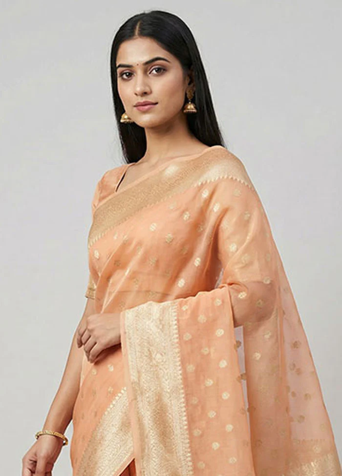 Orange Organza Saree With Blouse Piece - Image 2