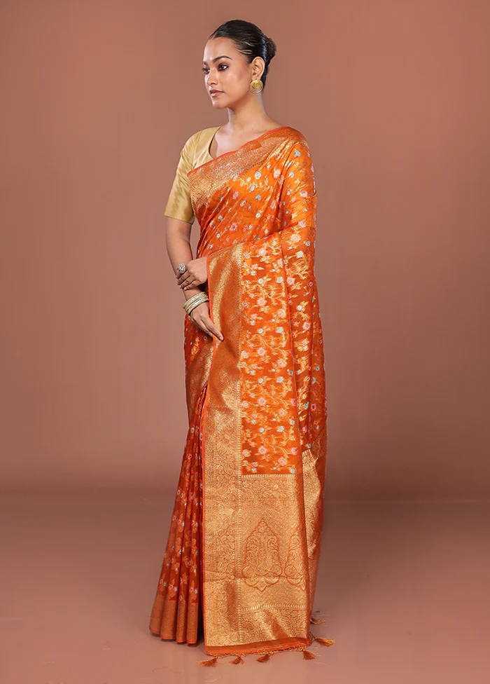 Orange Organza Saree With Blouse Piece - Image 4