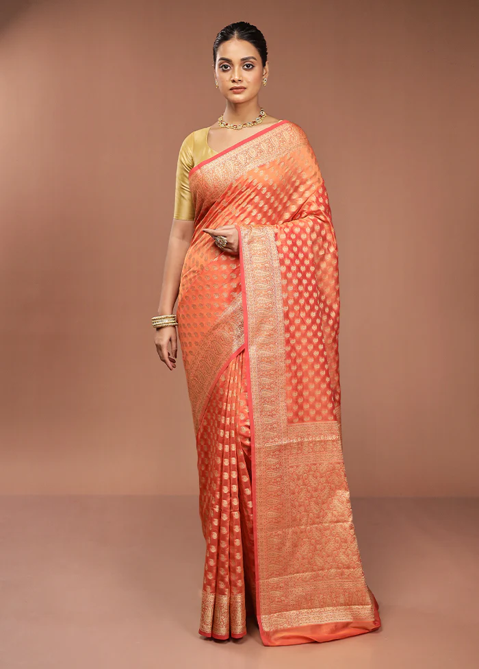 Orange Pure Cotton Saree With Blouse Piece - Image 2