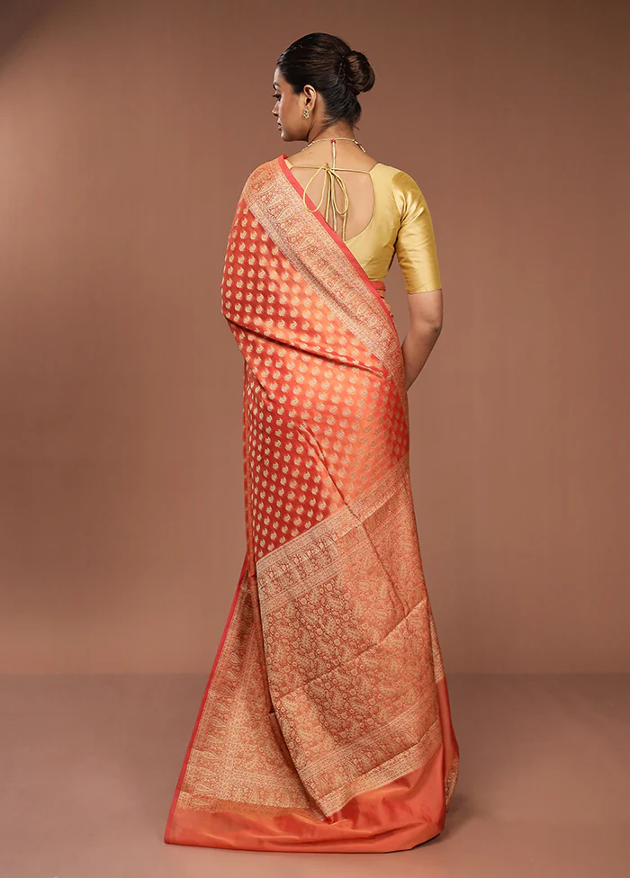 Orange Pure Cotton Saree With Blouse Piece - Image 3