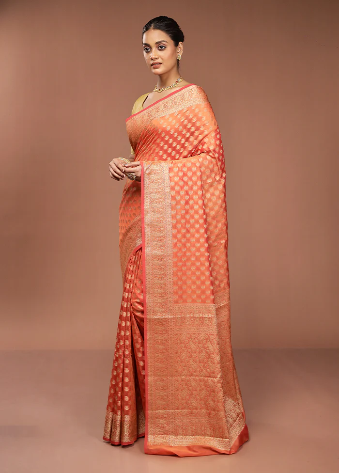 Orange Pure Cotton Saree With Blouse Piece - Image 4