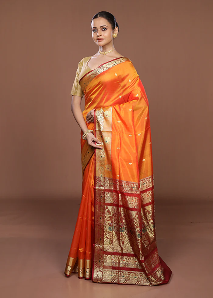 Orange Pure Cotton Saree With Blouse Piece - Image 4