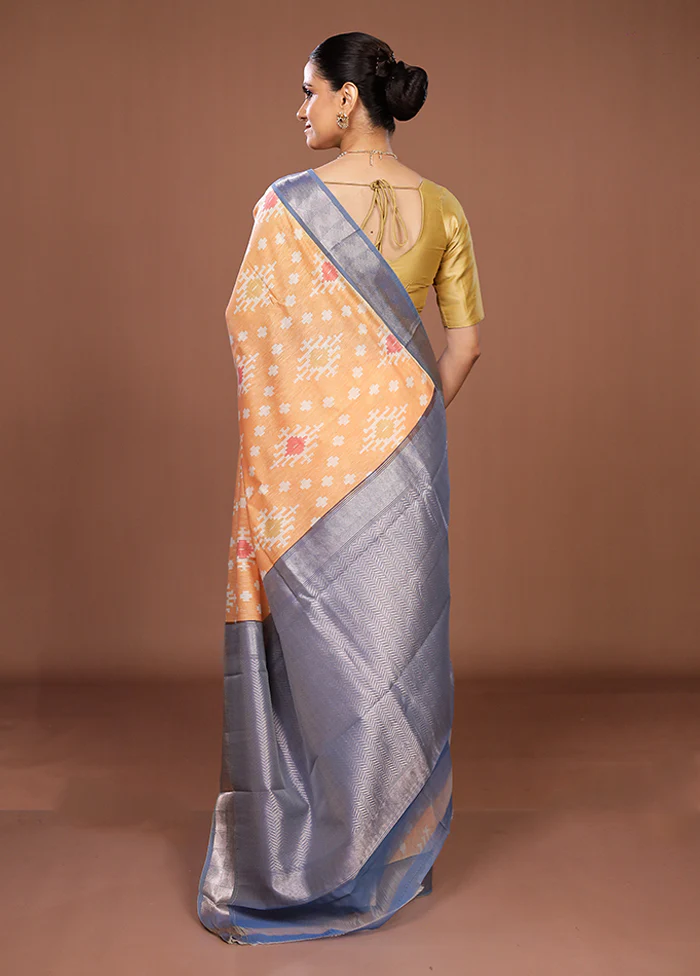 Orange Pure Cotton Saree With Blouse Piece - Image 3