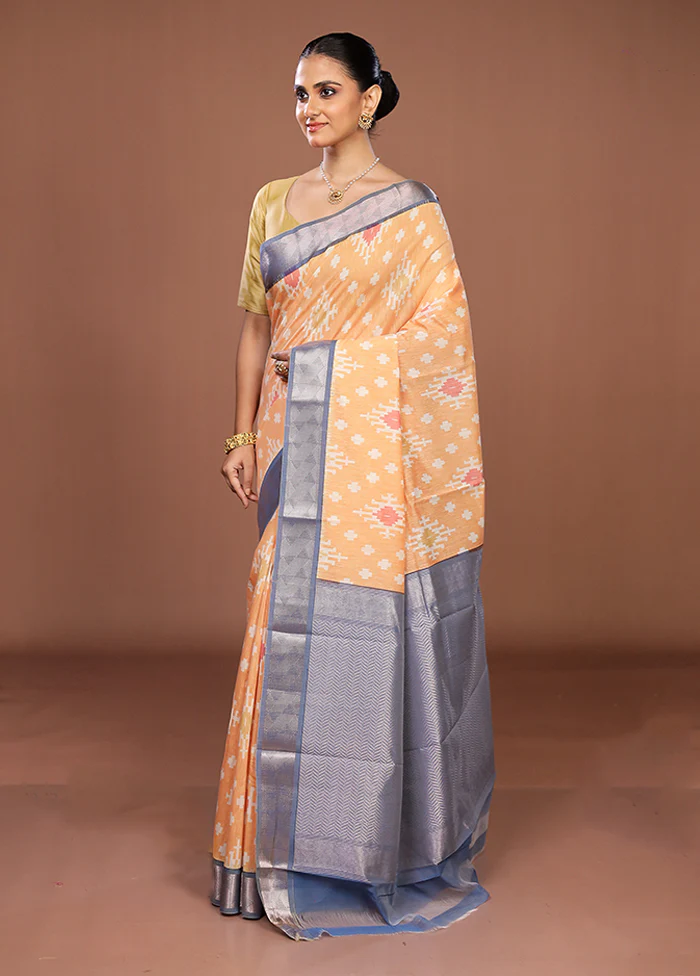Orange Pure Cotton Saree With Blouse Piece - Image 4