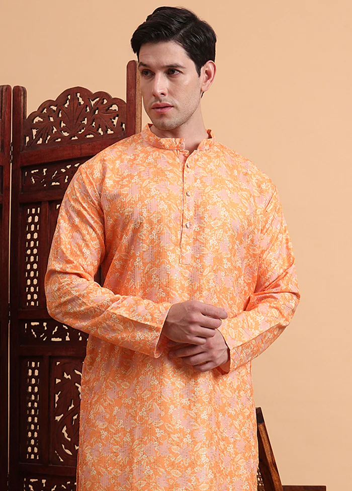 Orange Silk Kurta & Pajama Set - Image 2