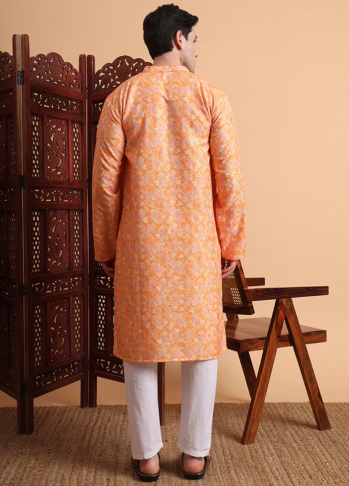 Orange Silk Kurta & Pajama Set - Image 3
