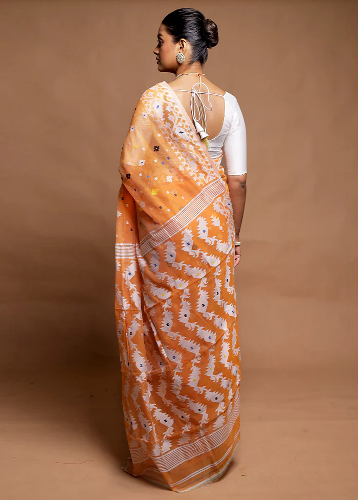 Orange Tant Jamdani Saree Without Blouse Piece - Image 3