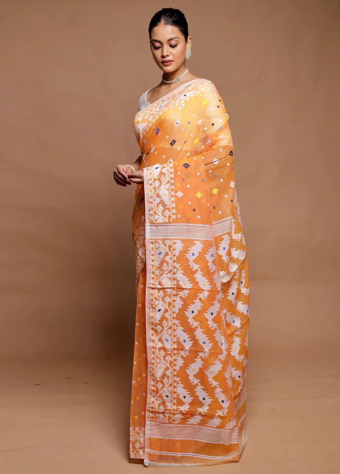 Orange Tant Jamdani Saree Without Blouse Piece - Image 4