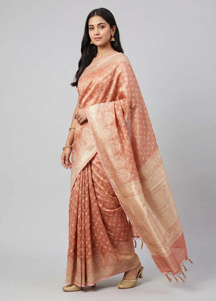 Orange Tissue Silk Saree With Blouse Piece